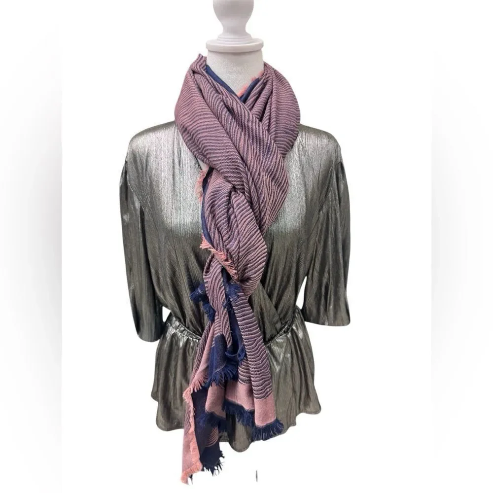 Auth Louis Vuitton Blue Pink Epi Textured Wrap Shawl Stole Cashmere Silk